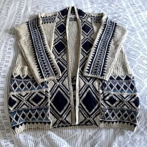 Lucky Brand Cardigan Sweater Tribal Aztec Western Print